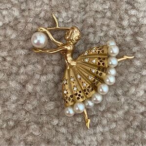 Vintage 14k Pearl & Diamond Ballerina Charm